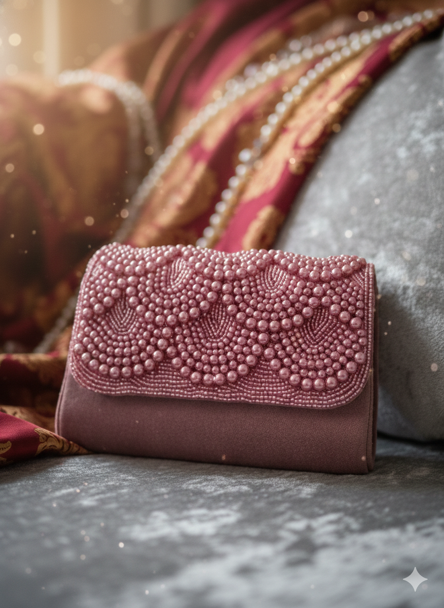 Dusty Pink Pearl-Inlaid Occasion Bag.