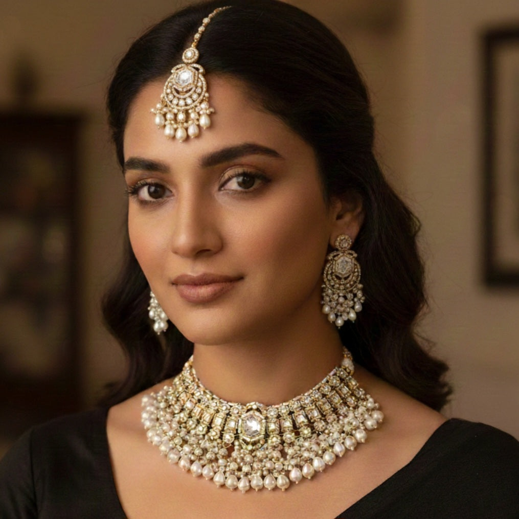 Stone n pearl  neckless iiey