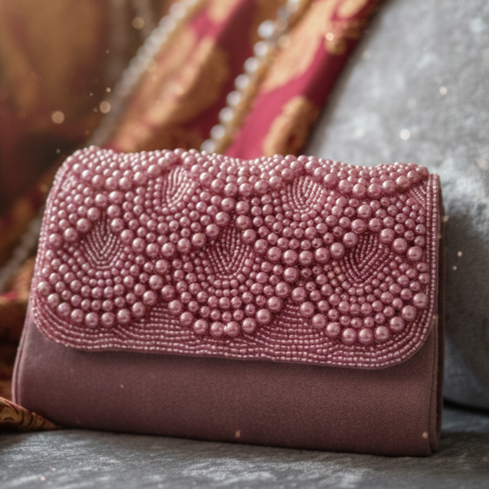 Dusty Pink Pearl-Inlaid Occasion Bag.
